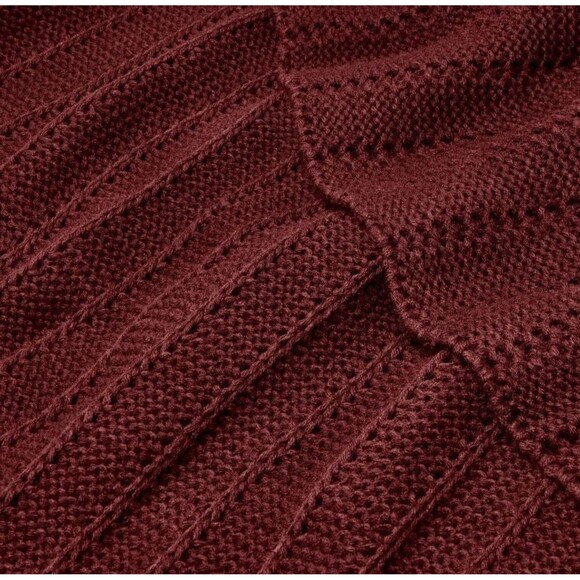 Solid Rib Stripe Knit Throw Blanket Burgundy - Hearth & Hand with Magnolia NEW - Picture 3 of 6